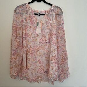 BTFBM Women’s Long Sleeve Pink Paisley Top Size XXL Flowy Chiffon Polyester NWT